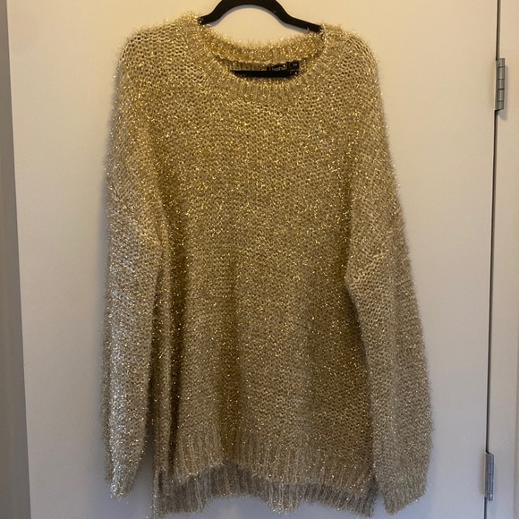 Boohoo Sweaters Boohoo Oversized Gold Tinsel Sweater Sm Poshmark